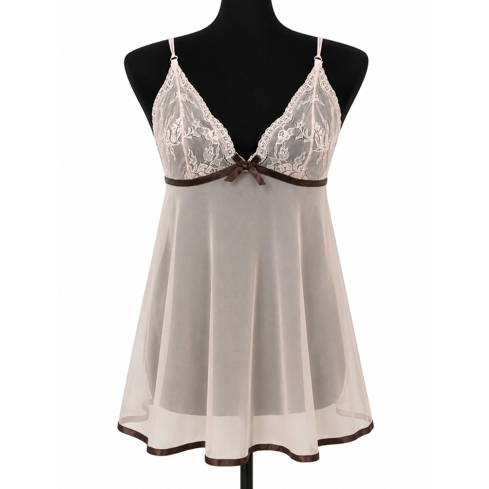 Elle Macpherson Intimates Womens Lace Boudoir Babydoll Top Medium Pale Pink Knit